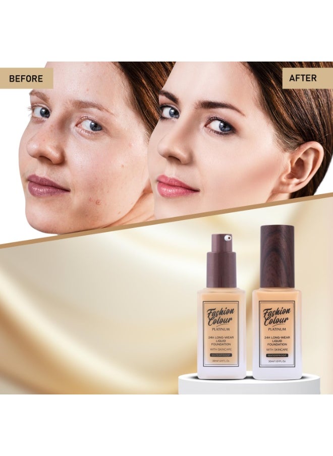 Platinum 24Hr Liquid Foundation Full Coverage Waterproof Oil Control Golden 30ml