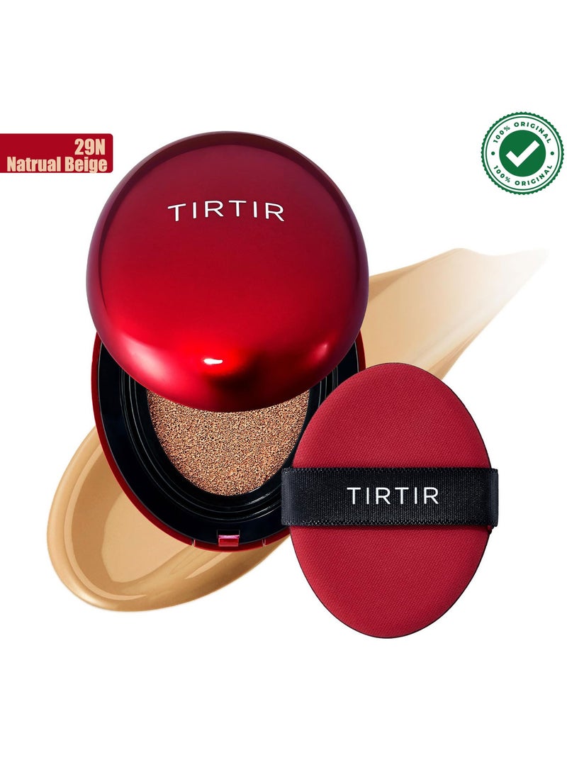 TIRTIR Mask Fit Red Cushion Foundation, Full coverage, Weightless, Skin Fit, Satin Glow Finish, Korean Makeup Cushion Foundation (#29N Natural Beige, 0.63 Fl Oz)