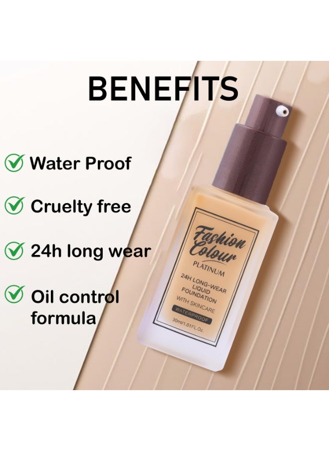 Platinum 24Hr Liquid Foundation Full Coverage Waterproof Oil Control MOCHA 30ml
