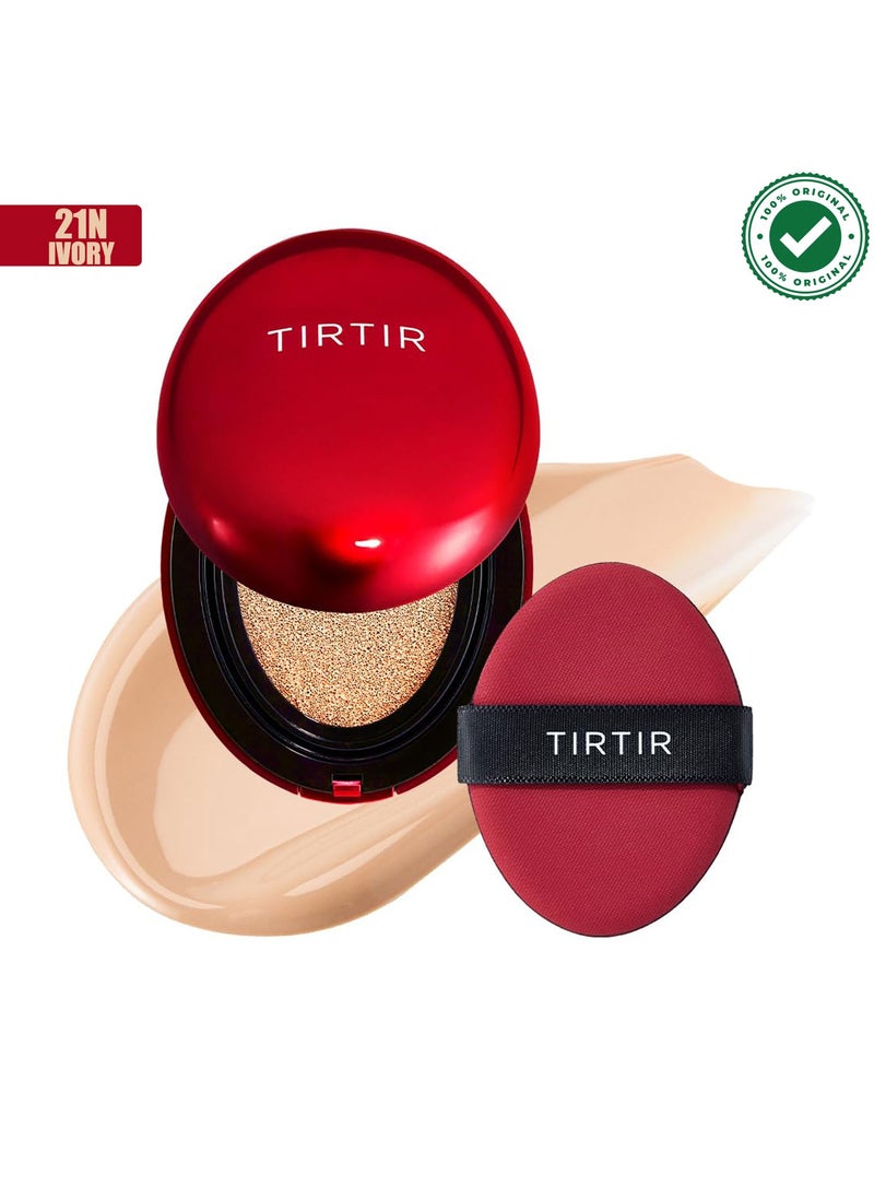 TIRTIR Mask Fit Red Cushion Foundation, Full coverage, Weightless, Skin Fit, Satin Glow Finish, Korean Makeup Cushion Foundation (#21N Ivory, 0.63 Fl Oz)