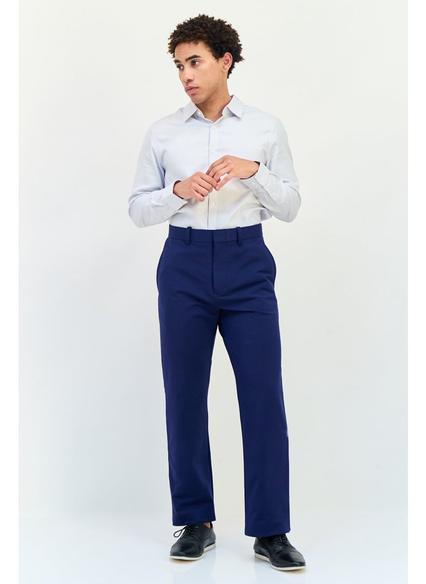 Men Regular Fit Solid Straight Pants, Navy