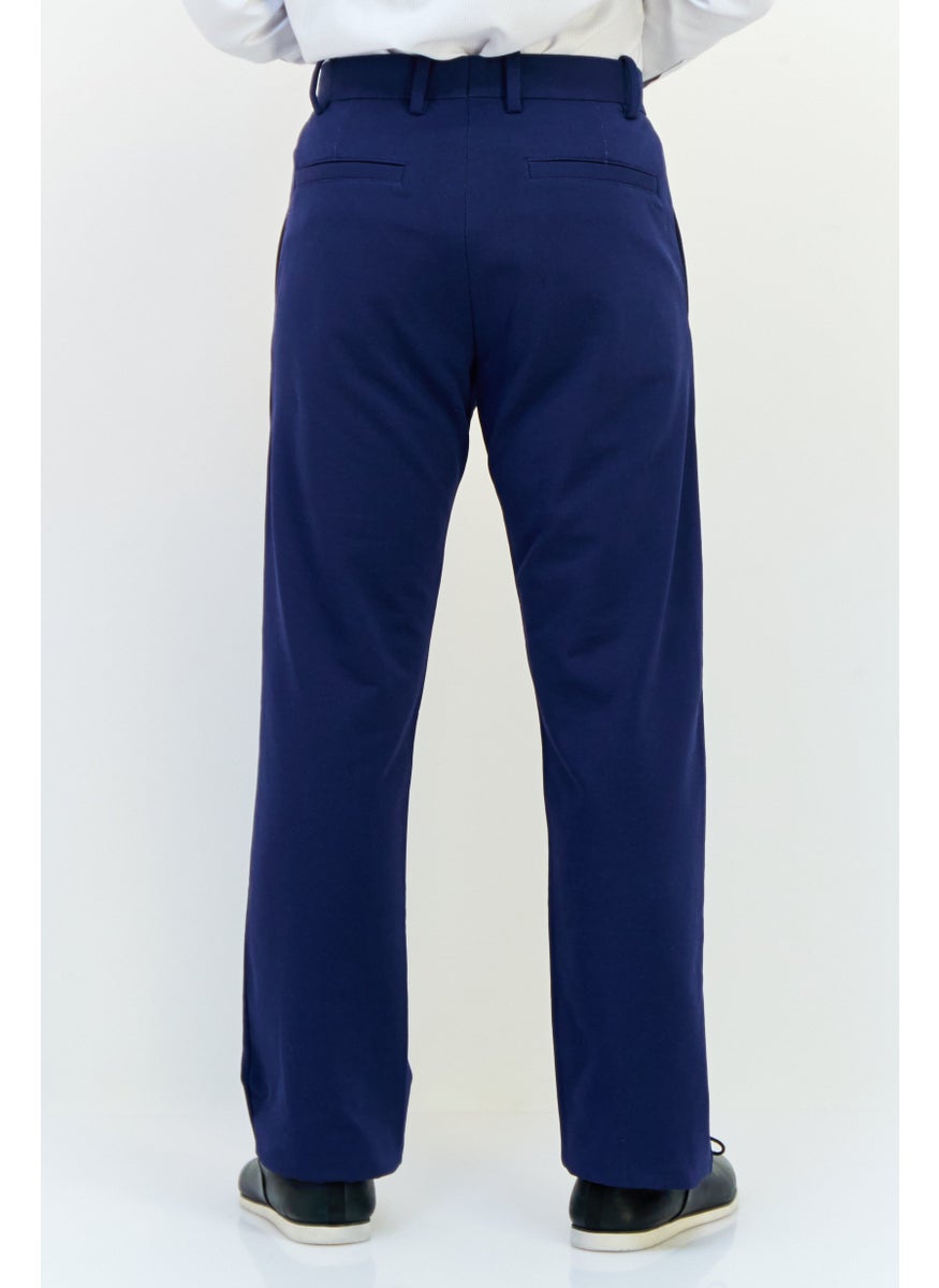 Men Regular Fit Solid Straight Pants, Navy