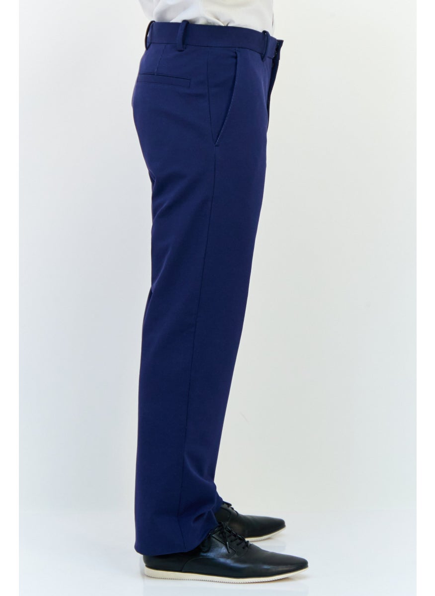 Men Regular Fit Solid Straight Pants, Navy
