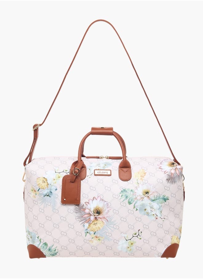 Men Floral Print Duffle Bag with Detachable Strap and Zip Closure