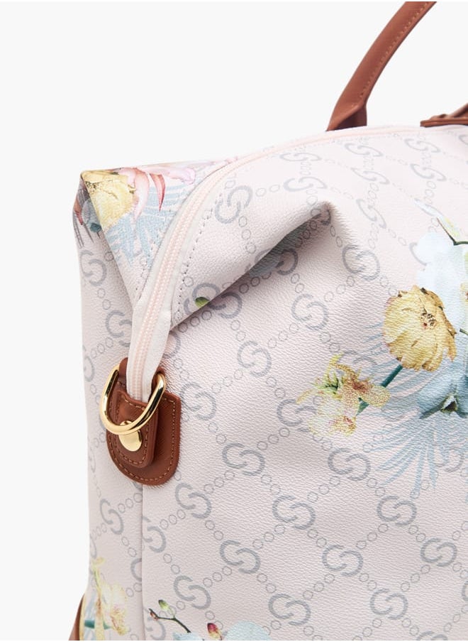 Men Floral Print Duffle Bag with Detachable Strap and Zip Closure