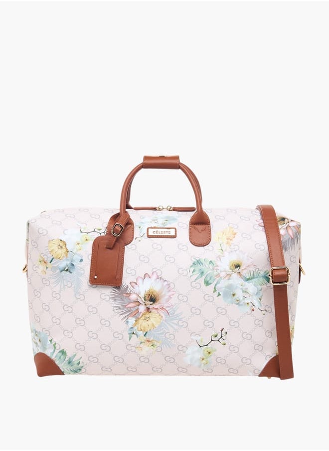 Men Floral Print Duffle Bag with Detachable Strap and Zip Closure