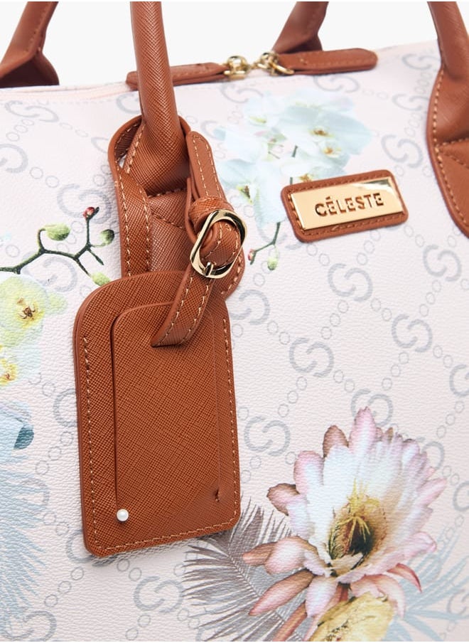 Men Floral Print Duffle Bag with Detachable Strap and Zip Closure