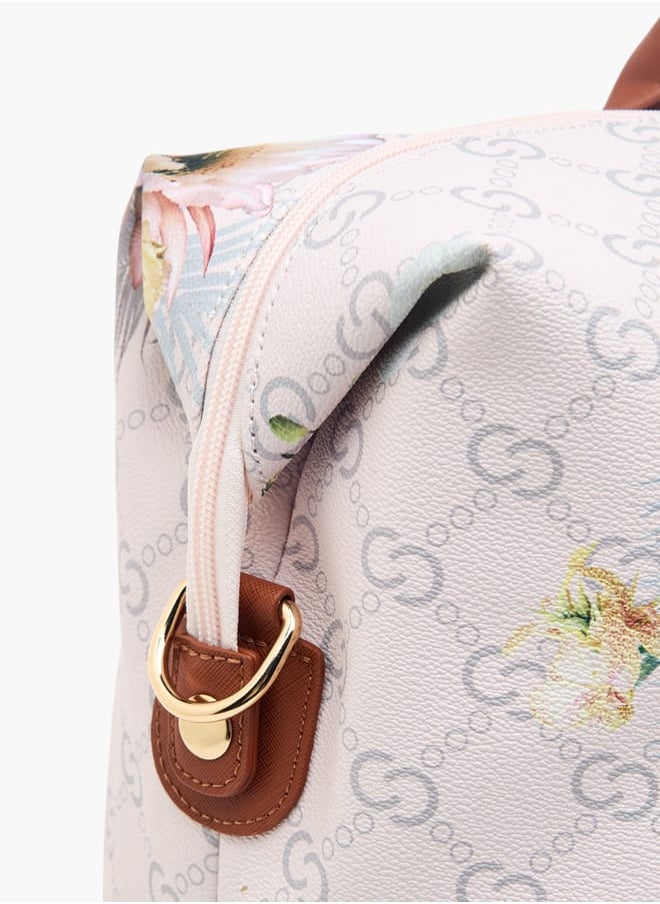 Men Floral Print Duffle Bag with Detachable Strap and Zip Closure