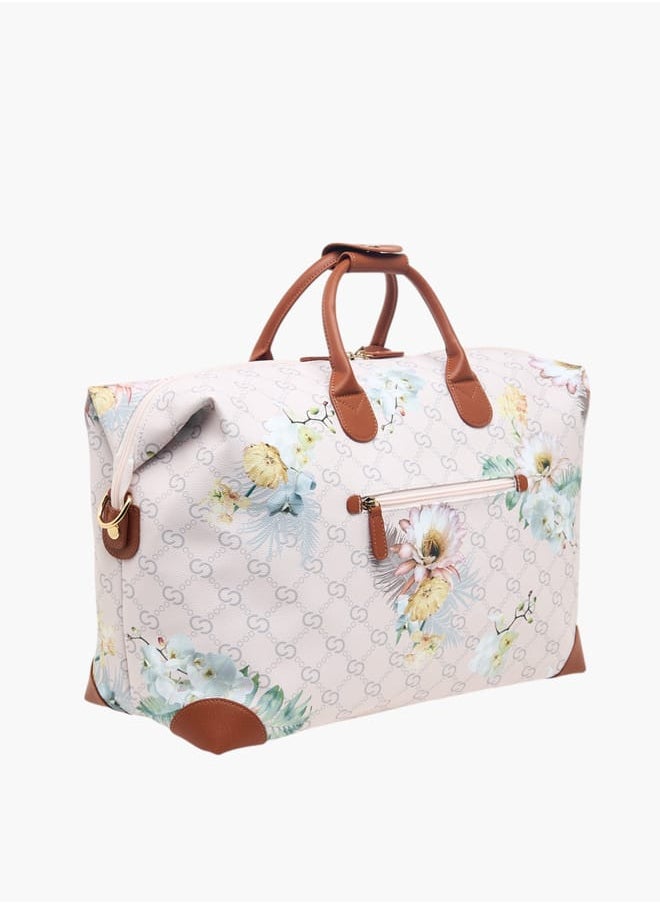 Men Floral Print Duffle Bag with Detachable Strap and Zip Closure