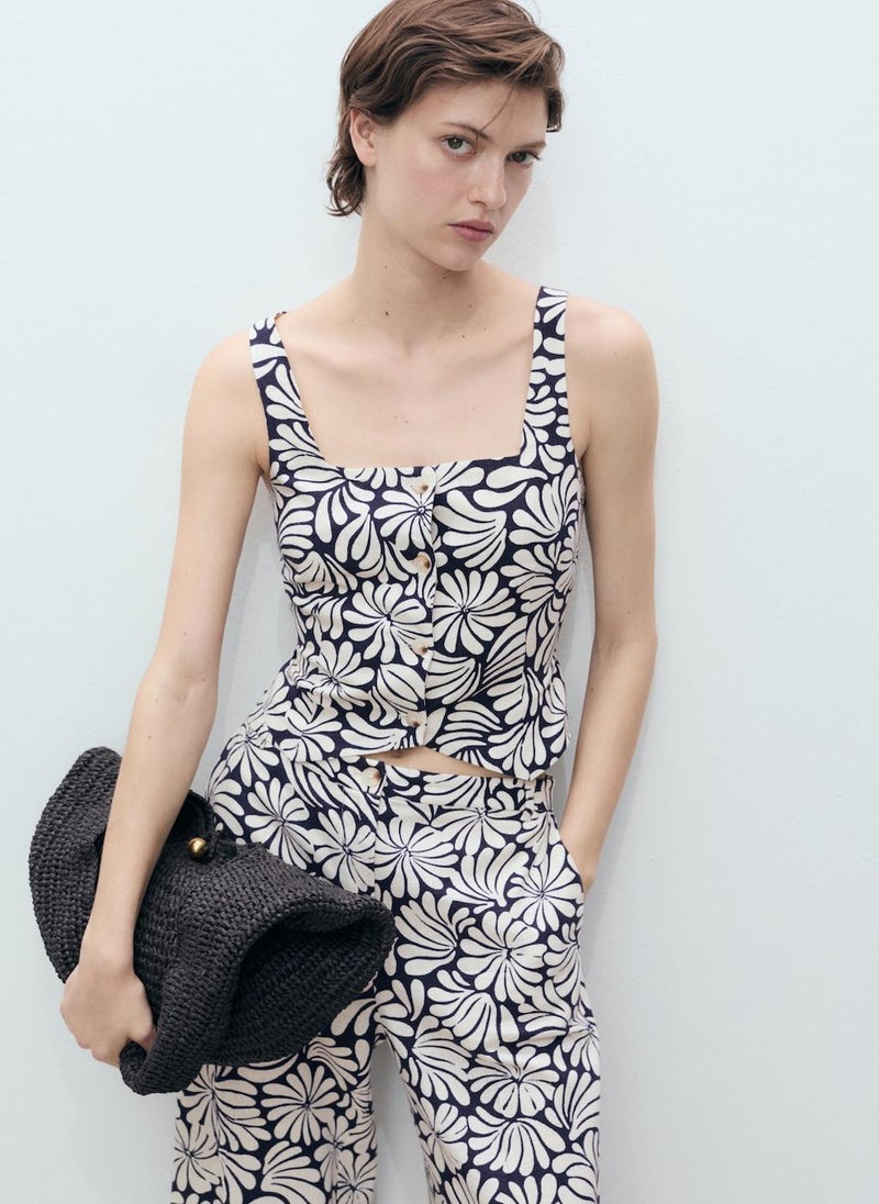 Floral Fitted Linen Top