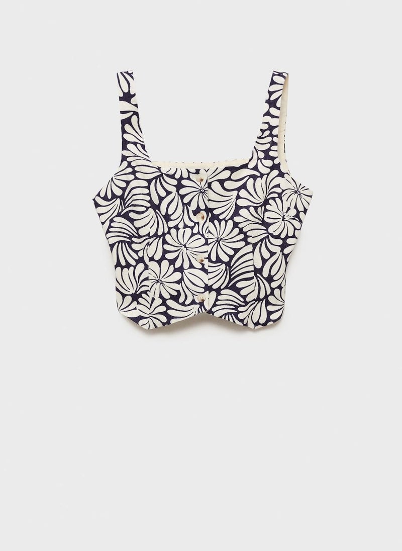 Floral Fitted Linen Top