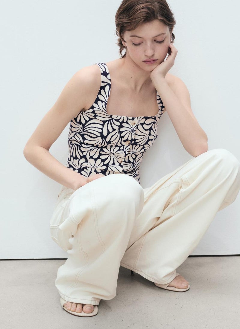 Floral Fitted Linen Top