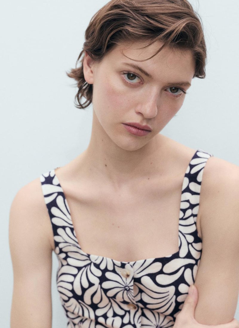 Floral Fitted Linen Top