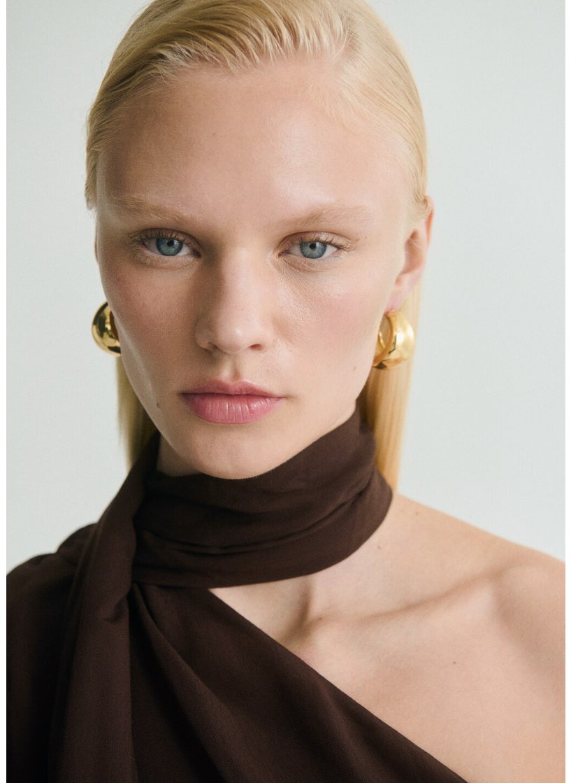Fringe Detail Asymmetrical Scarf Blouse