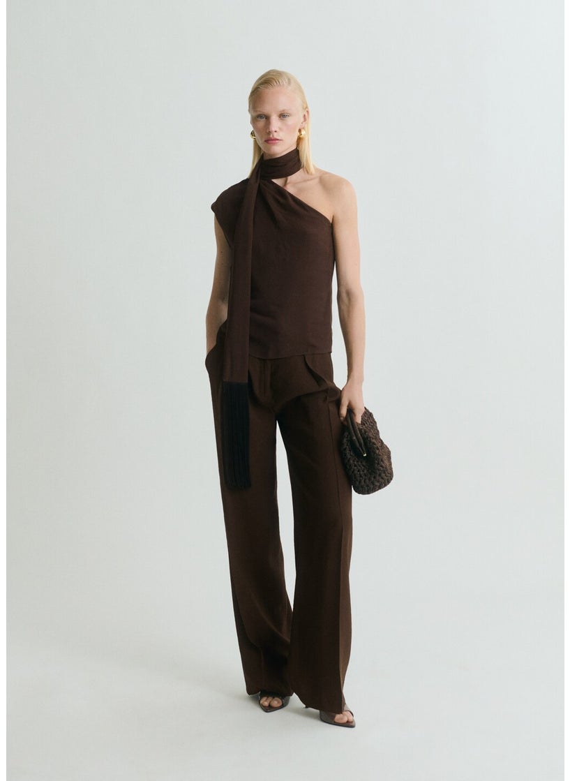 Fringe Detail Asymmetrical Scarf Blouse