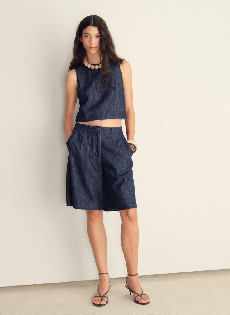 Rinse-Wash Denim Crop Top