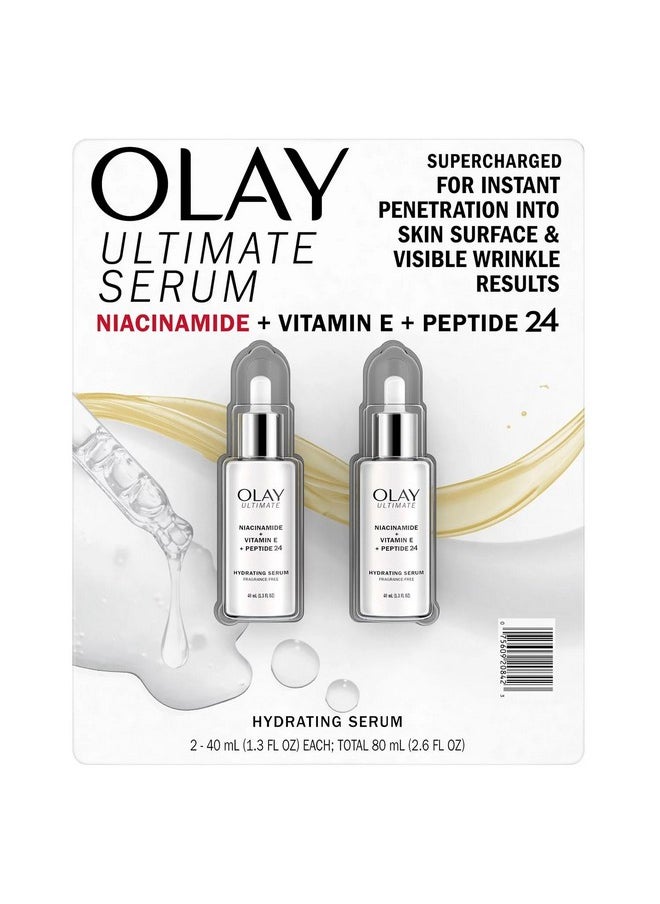 Olay Ultimate Niacinamide + Vitamin E + Peptide 24 Hydrating Serum, 1.3oz (2 Ct)