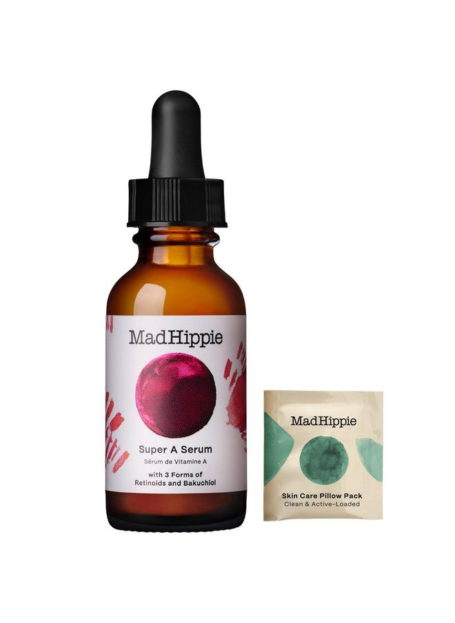 Mad Hippie Super A Retinol Serum for Face - Potent Skin Repair & Anti-Aging Serum with 3 Retinoids, Bakuchiol + Hydrating Hyaluronic Acid, 1.02 Oz + Skin Care Pillow Pack