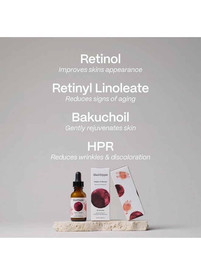 Mad Hippie Super A Retinol Serum for Face - Potent Skin Repair & Anti-Aging Serum with 3 Retinoids, Bakuchiol + Hydrating Hyaluronic Acid, 1.02 Oz + Skin Care Pillow Pack