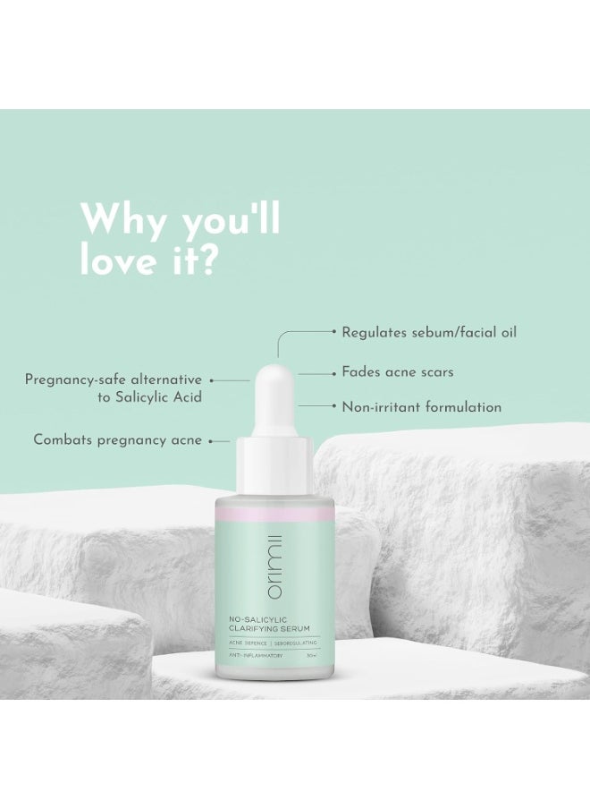 No Salicylic Face Serum For Acne Prone Skin | With Chamomile & Ceramides | Lightweight Anti Acne Clarifying Serum WITHOUT Salicylic Acid to make it Pregnancy Safe (30ml)