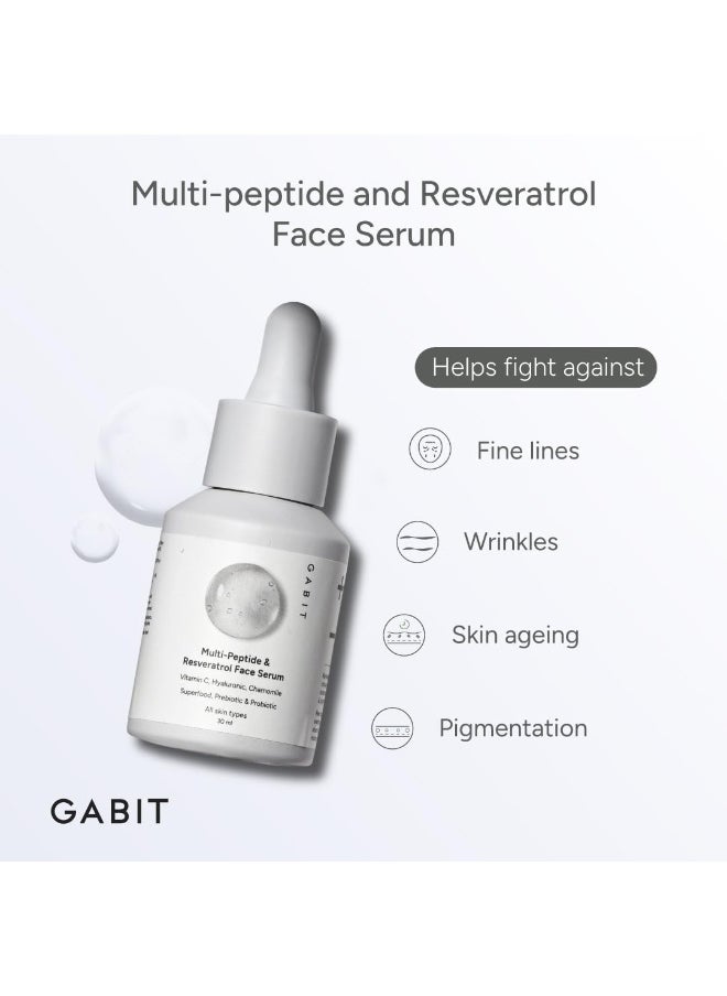 Multi-Peptide & Resveratrol Pro-ageing Serum For Wrinkles, Fine Lines, Dark Spots | Boosts Collagen | Normal, Oily, Dry, Sensitive Skin Types |Vit-C, Hyaluronic, Chamomile |For Women & Men, 30 ml