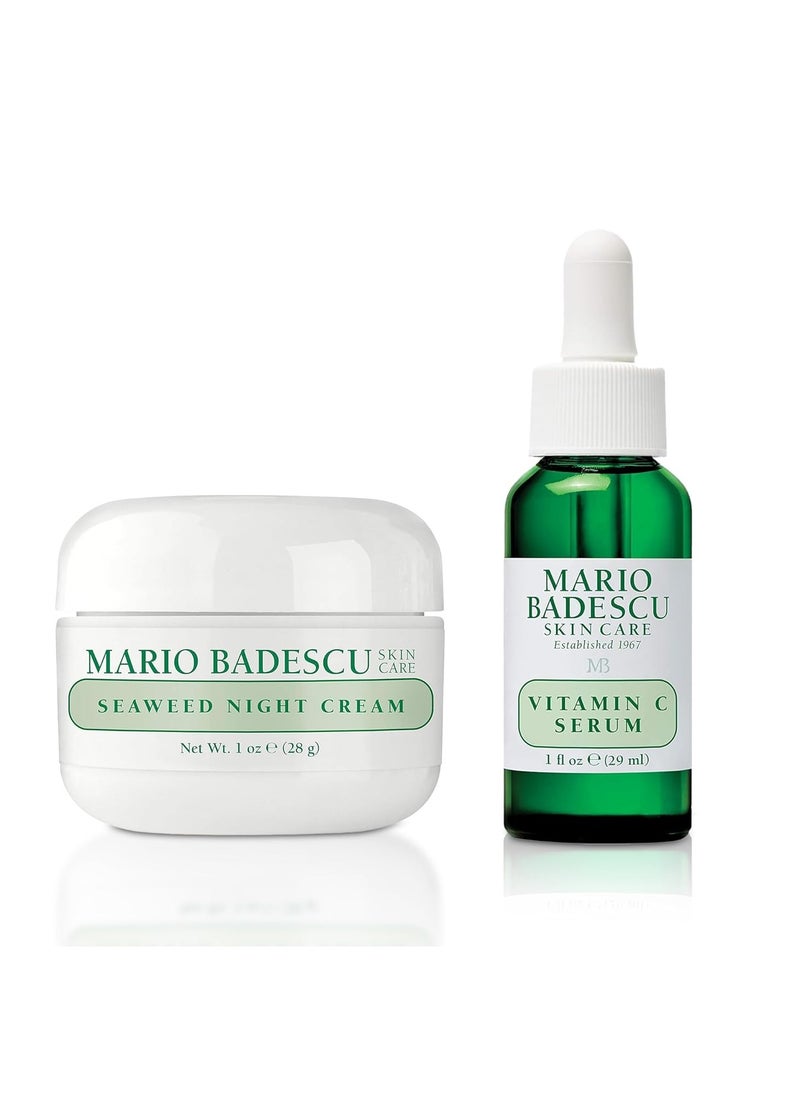 Mario Badescu Seaweed Night Cream & Vitamin C Serum Bundle, Hydrating Night Cream + Brightening Serum for Radiant, Youthful Skin, 2-Piece Skincare Set for Moisture, Firmness, and an Even Complexion