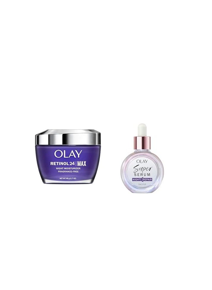 Olay Retinol 24 Max Moisturizer (1.7 oz) Super Serum Night Repair (1.0 oz)