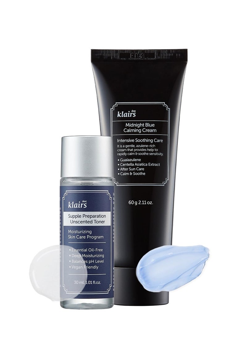 DearKlairs] Supple Unscented Toner + Blue Calming Cream Set, Hydrating, Fast Absorbing, K-Beauty Skincare Routine