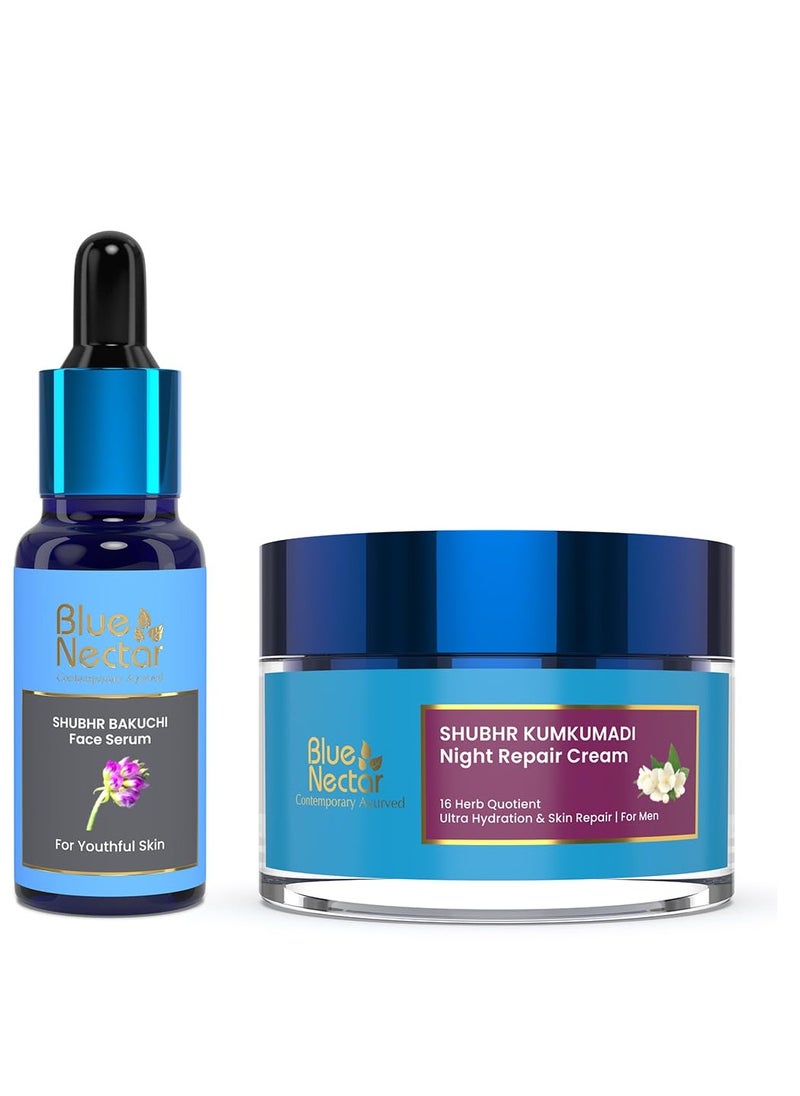 Blue Nectar Kumkumadi Night Cream & Bakuchi Anti Aging Serum for Youthful Radiance