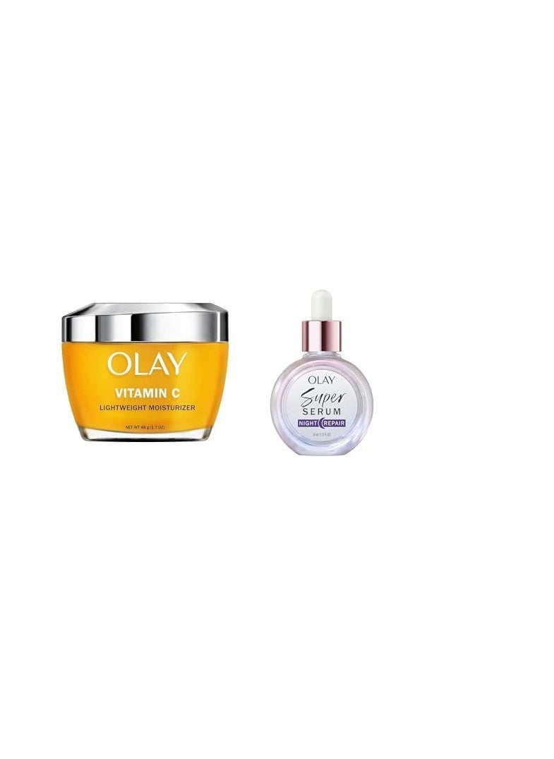 Olay Vitamin C Face Moisturizer (1.7 oz) Super Serum Night Repair (1.0 oz)