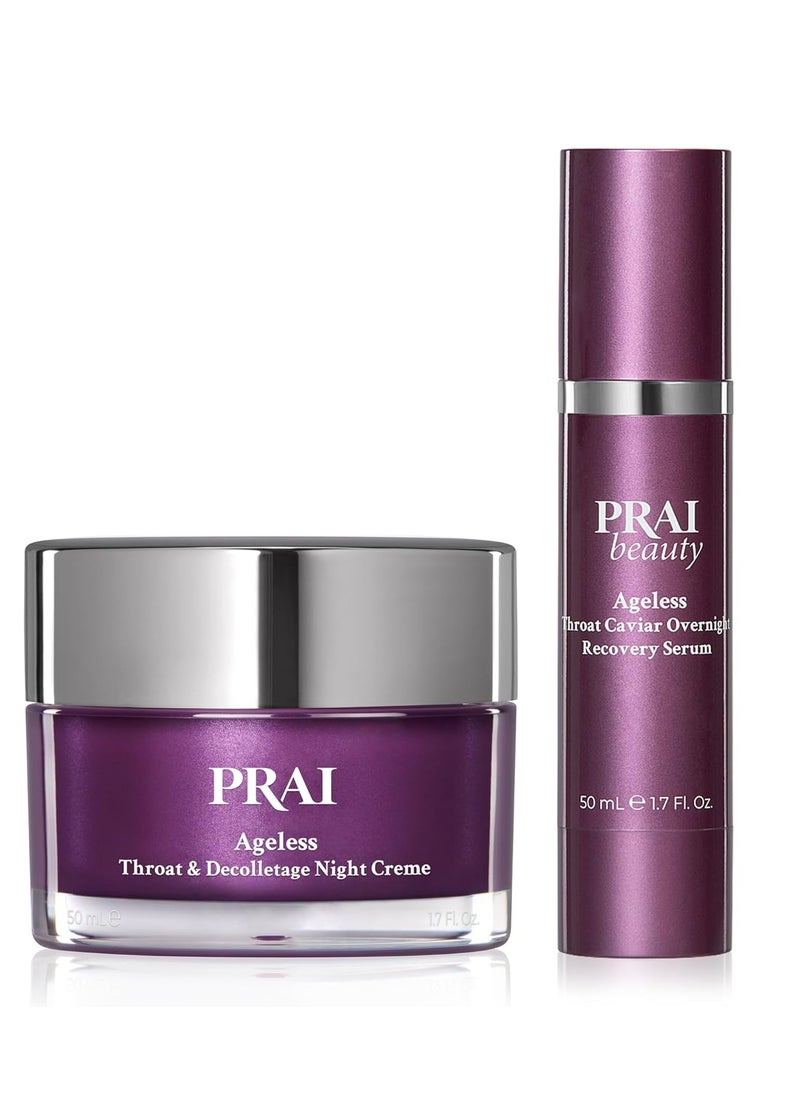 PRAI Beauty Ageless Overnight Repair Duo - Throat and Décolletage Serum & Night Creme with Retinol - Anti Aging Neck and Chest Night Creme and Serum - Lock in Moisture, Boost Collagen, Fills Wrinkles