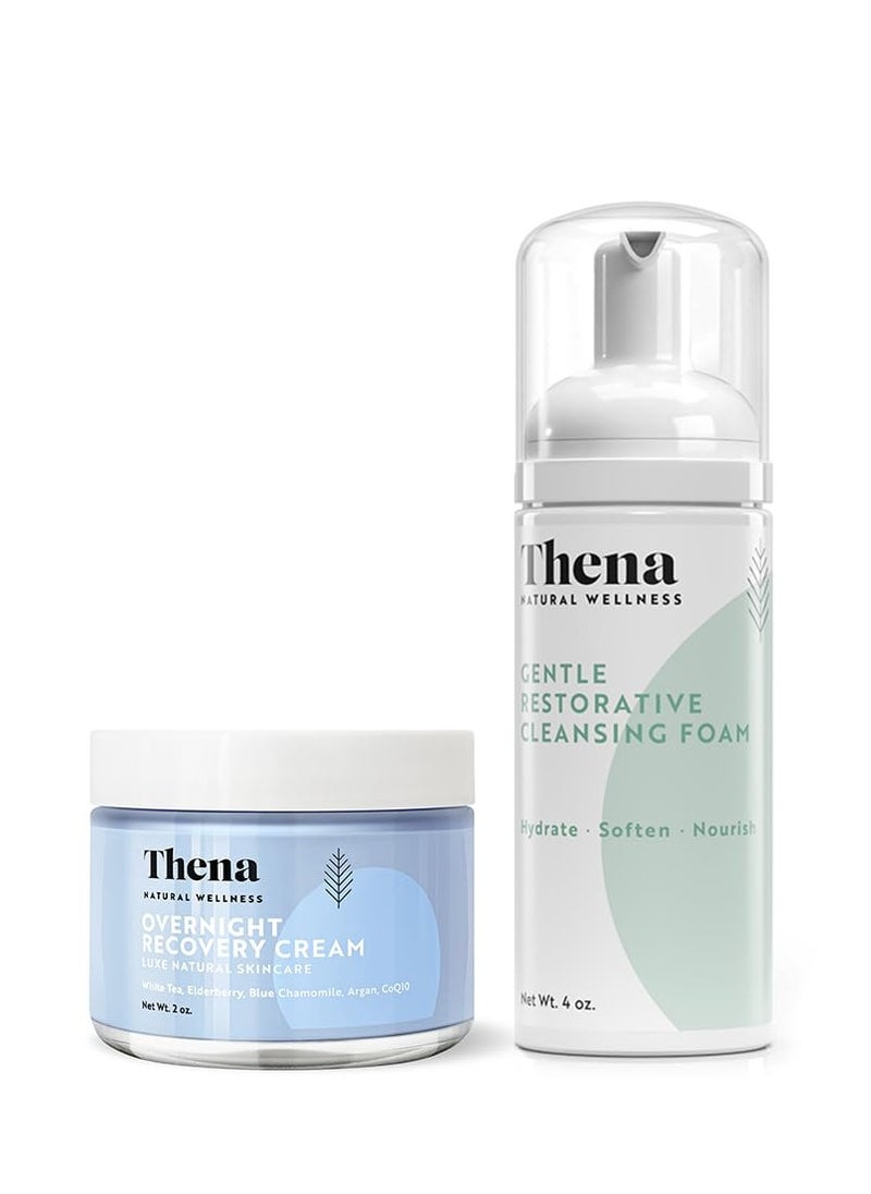 Thena Overnight Recovery Cream and Organic Gentle Hydrating Face Foam Cleanser Bundle