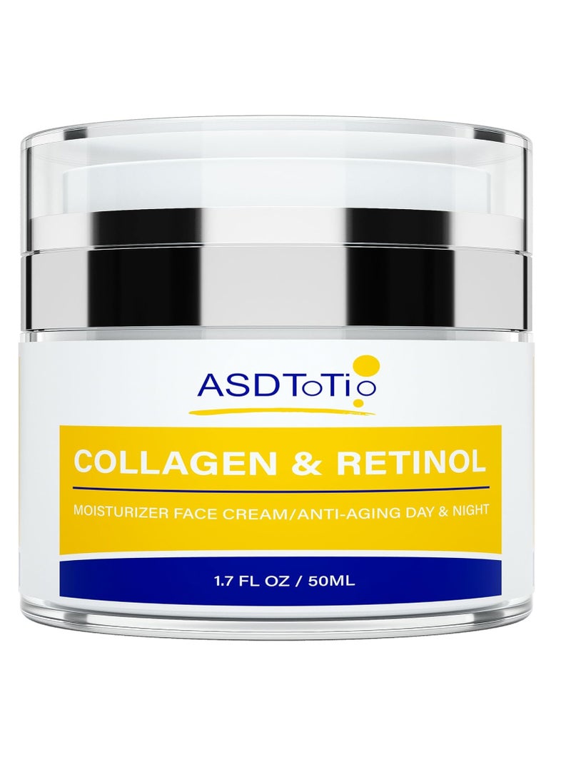 Collagen Face Moisturizer-Day & Night Anti-Aging Moisturizer with Retinol and Hyaluronic Acid for Men and Women - Reduces Wrinkles and Hydrates Skin