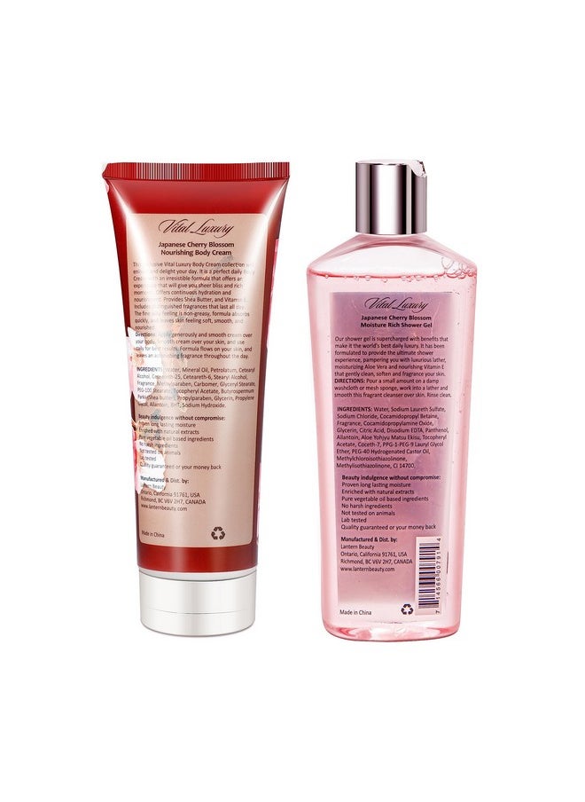 Japanese Cherry Blossom Shower Gel And Body Cream Set - Nourishing And Moisturizing Daily Skincare - 8 Fl.Oz / 236Ml Each, Christmas Gifts For Her And Him (Japanese Cherry Blossom)