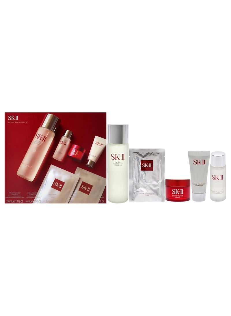 SK-II Pitera 6-Piece Set (Cleanser 0.57 Oz + Lotion 1 Oz + Essence 7.7 Oz + Skinpower Cream 0.49 Oz + 2 Facial Masks)