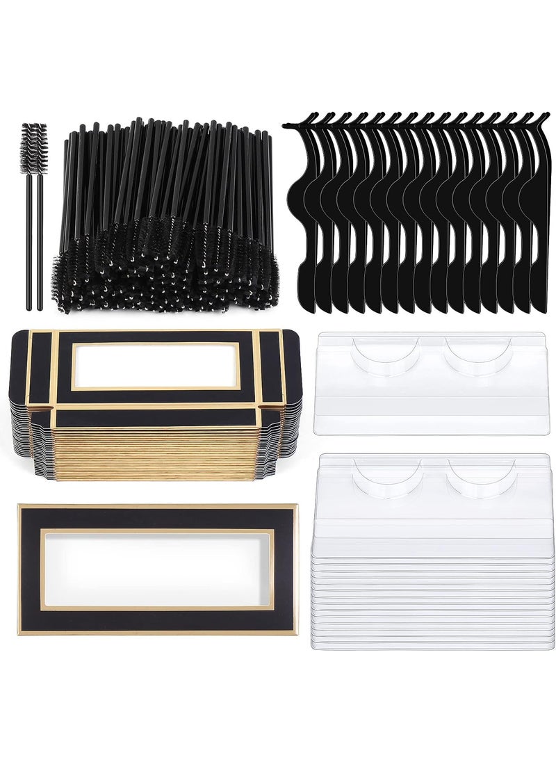 175 Pieces Lash Packaging Wholesale, Include 30 Empty Eyelashes Packaging Box, 30 False Lash Trays, 15 Eyelash Tweezers and 100 Eyelash Brush Mascara Wands Disposable (Black)