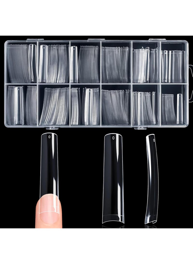 krofaue Extra Long C Curve Nail Tips - 240 PCS Half Cover XXL Long Acrylic Artificial Tips 12 Sizes French Style Straight Square Nails Professional Clear False Nails Tips for Nail Salons Home DIY