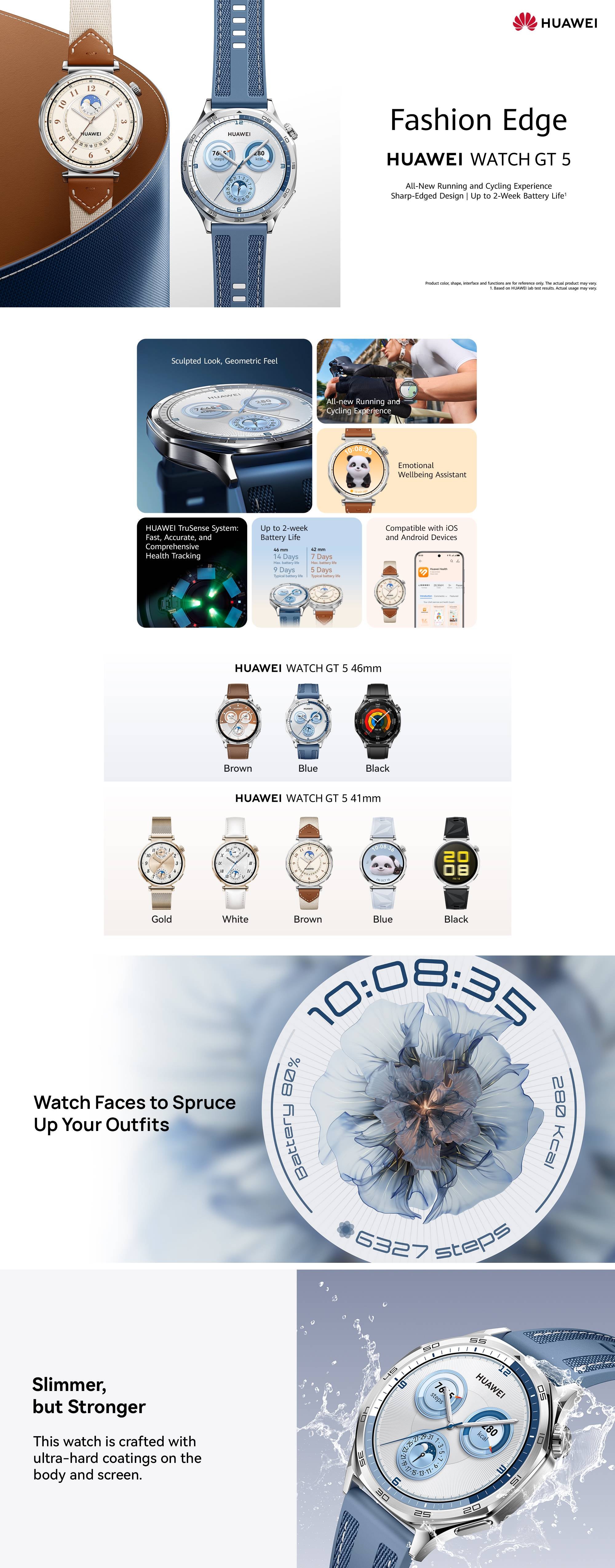 WATCH GT5 41mm Smartwatch, up to 7 Days Battery Life, All-new Running and Cycling Sports Smart Watch, Sharp-Edged Design Watch, Health Tracking, Compatible with iOS and Android (with Freebuds 5i) Blue