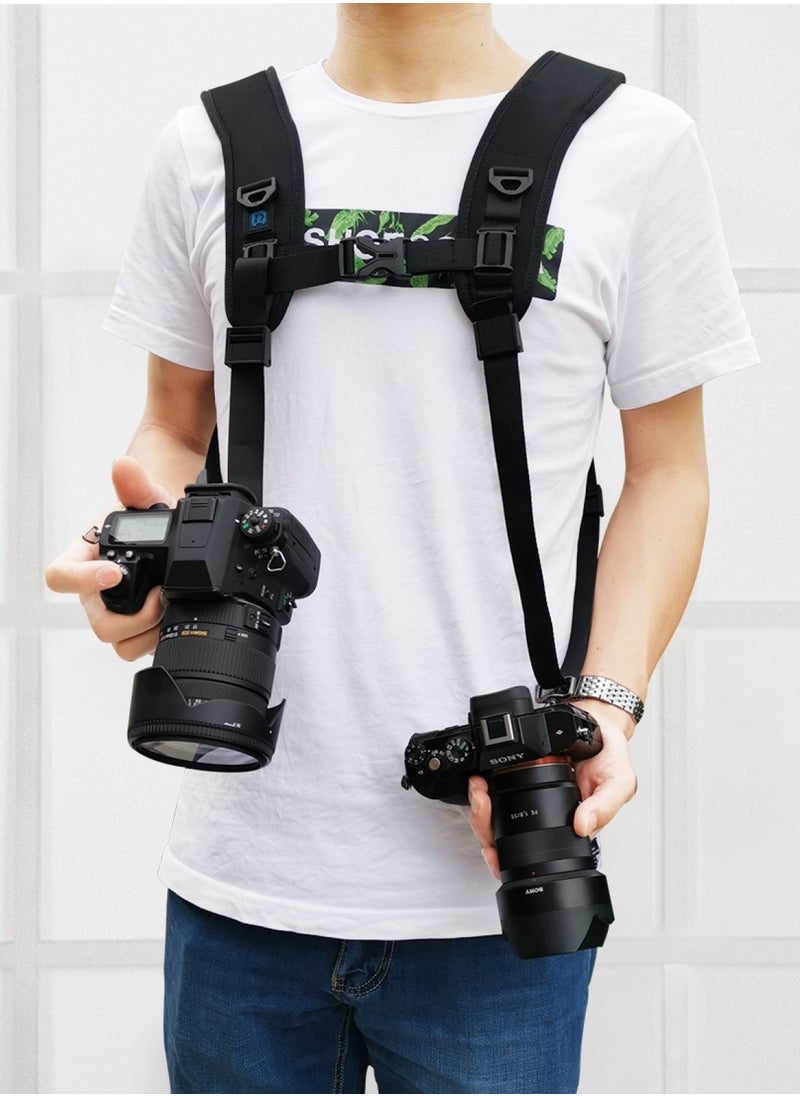 DSLR Camera Strap  Double Shoulder Camera Strap Chest Harness with Quick Release Buckles - Compatible with Canon, Nikon, Sony Point and Shoot and Mirrorless Cameras
