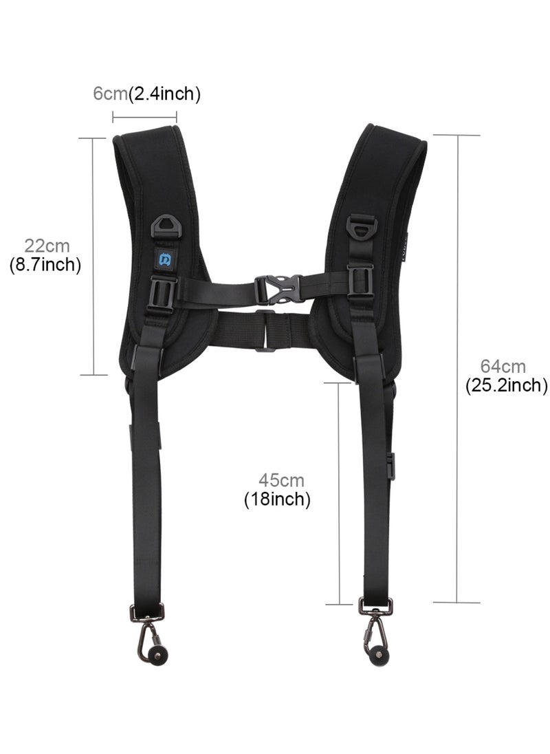 DSLR Camera Strap  Double Shoulder Camera Strap Chest Harness with Quick Release Buckles - Compatible with Canon, Nikon, Sony Point and Shoot and Mirrorless Cameras