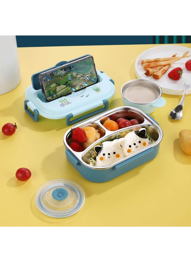 Blue Submarine Theme Compartment Steel Tiffin Lunch Box for Boys and Girls