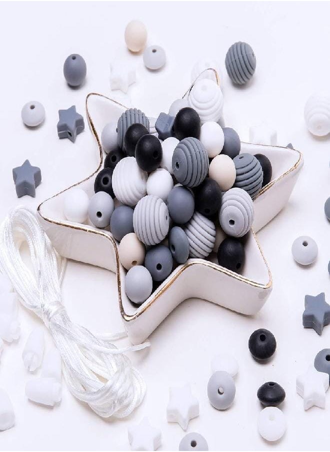 Silicone Beads 100pcs Beads Black and White Series DIY Jewelry Nursing Necklace Accessories