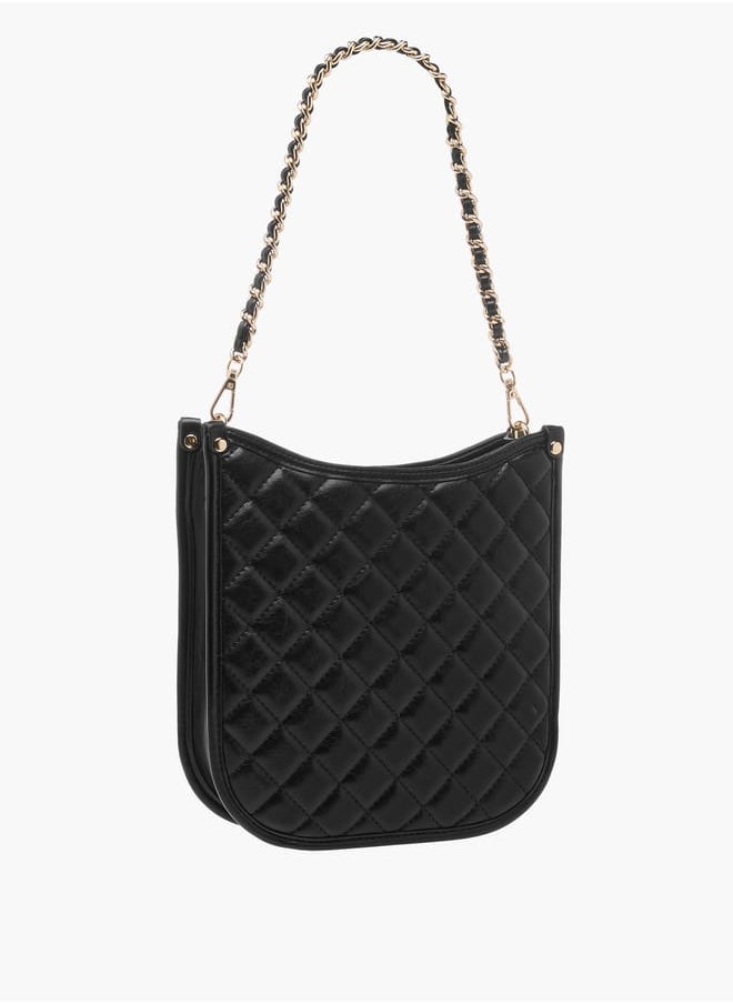 Women Quilted Shoulder Bag with Zip Closure and Chain Braided Strap
