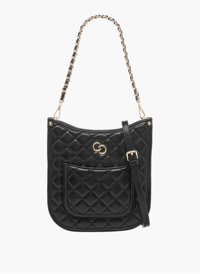 Women Quilted Shoulder Bag with Zip Closure and Chain Braided Strap