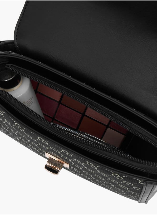 Women Monogram Print Shoulder Bag with Adjustable Strap and Twist Lock Closure