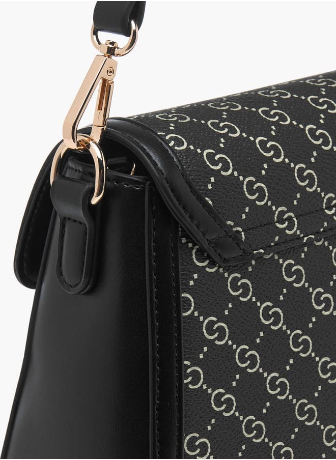 Women Monogram Print Shoulder Bag with Adjustable Strap and Twist Lock Closure