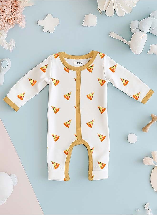 LUAY 100% Cotton Full Sleeves Pizza Printed Baby Romper,Bodysuit Jumpsuit for Baby Girls & Baby Boy 18-24 M