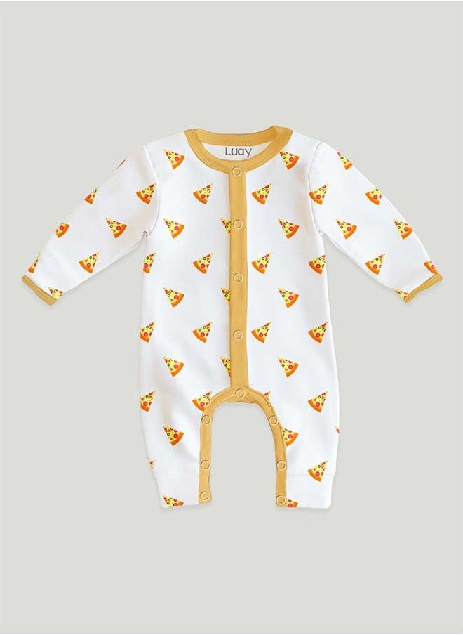 LUAY 100% Cotton Full Sleeves Pizza Printed Baby Romper,Bodysuit Jumpsuit for Baby Girls & Baby Boy 18-24 M