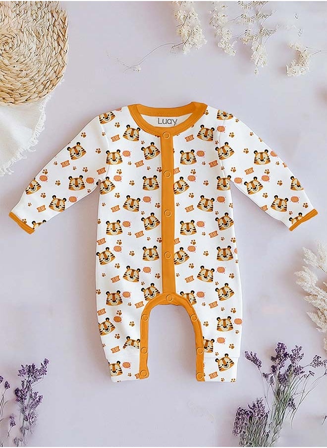 LUAY 100% Cotton Full Sleeves Tiger Printed Baby Romper,Bodysuit Jumpsuit for Baby Girls & Baby Boy 0-3 M