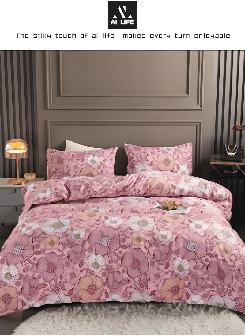 AI LIFE King Size Duvet Cover Set 4 Piece Lightweight Soft Breathable Premium Quality Bedding Set Includes 1x King Duvet Cover 220*240 cm 1x Fitted Sheet 200*230+25 cm 2x Pillow Cover 48*74 cm